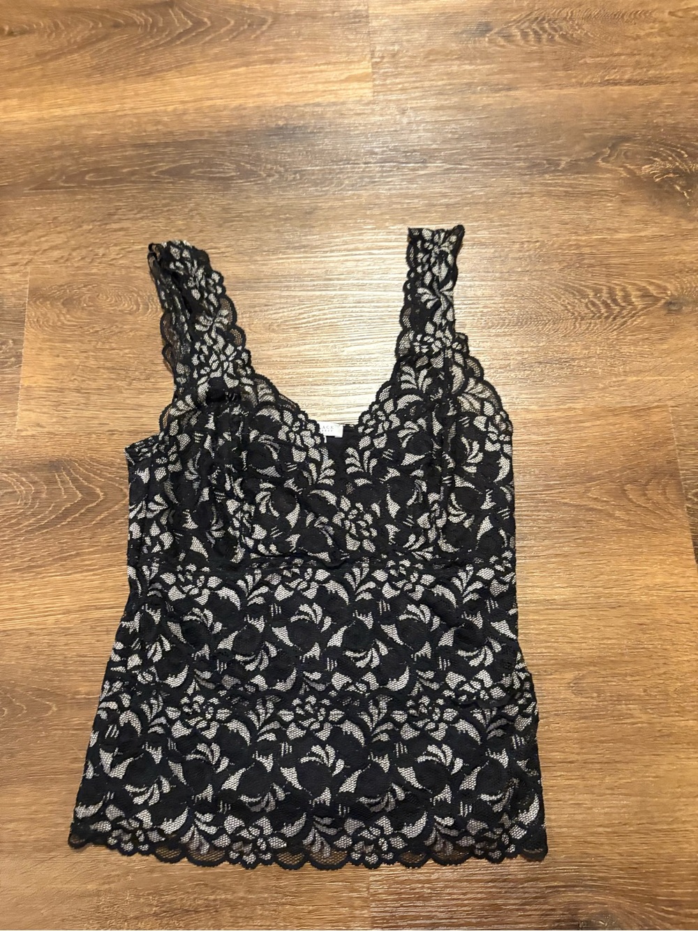 White House Black Market Black Lace Top with Floral Overlay
